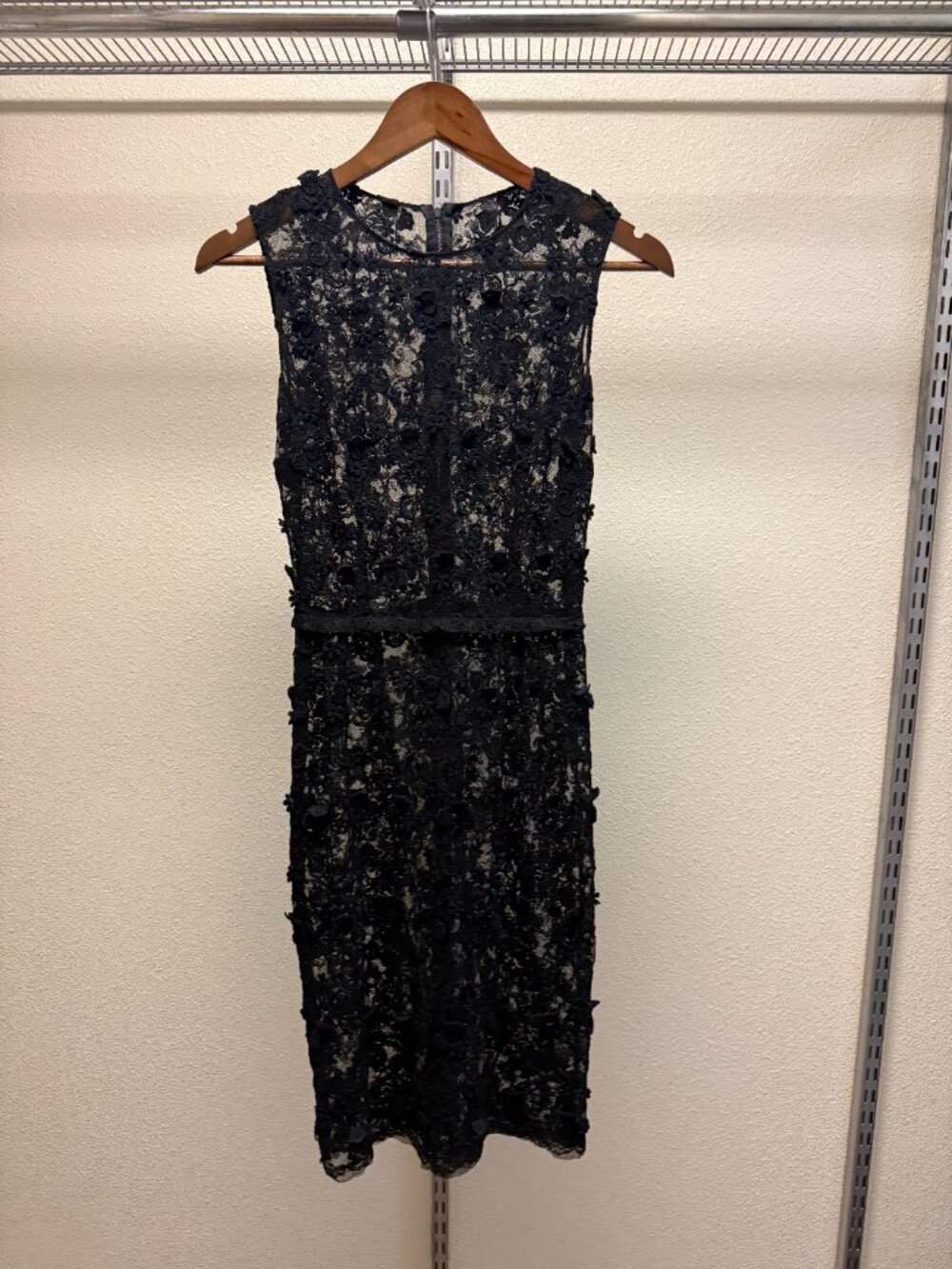 Dolce Gabbana Black Chantilly Lace 3D Floral Midi Dress IT 38